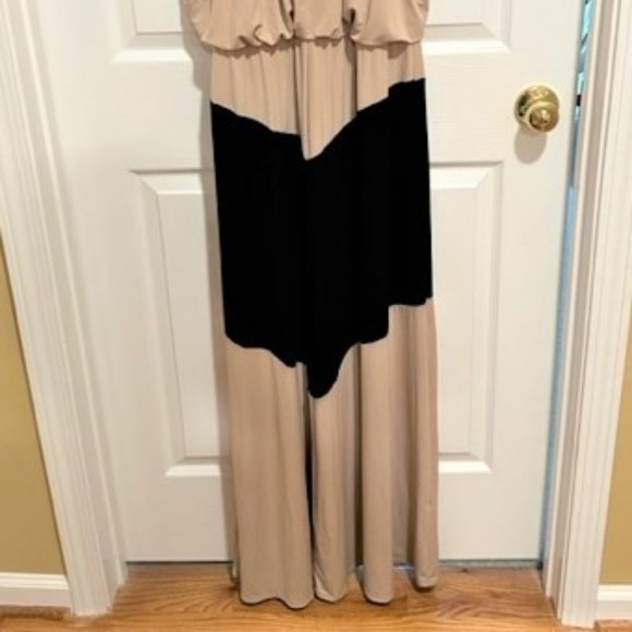 Maggy London Color block Maxi Dress Razorback Style Tan White Black Sz 12 - Picture 3 of 3